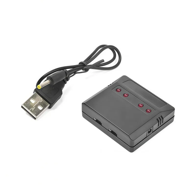 3,7V kleiner weißer USB-Ladegerät mit 1 Stecker und 4 Anschlüssen für Lithium-Akkus von Drohnen