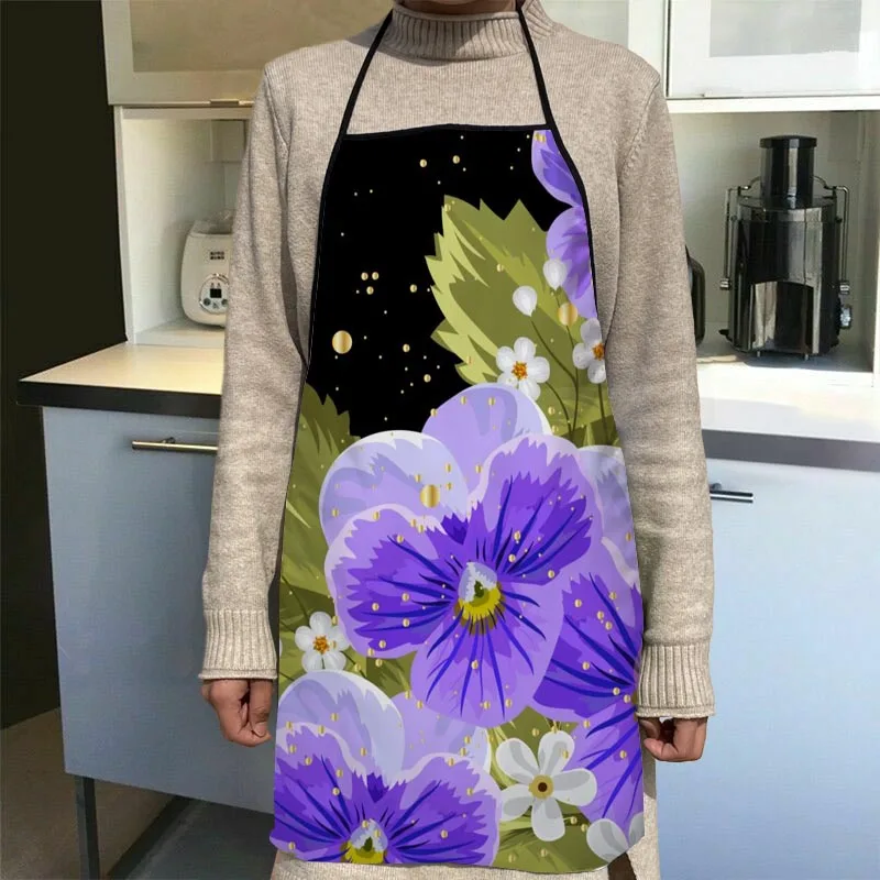 Custom Pansy Flower Aprons Home Cleaning Aprons Anti-Dirty Kitchen Accessories For Men Women 50x75cm,68x95cm 1014