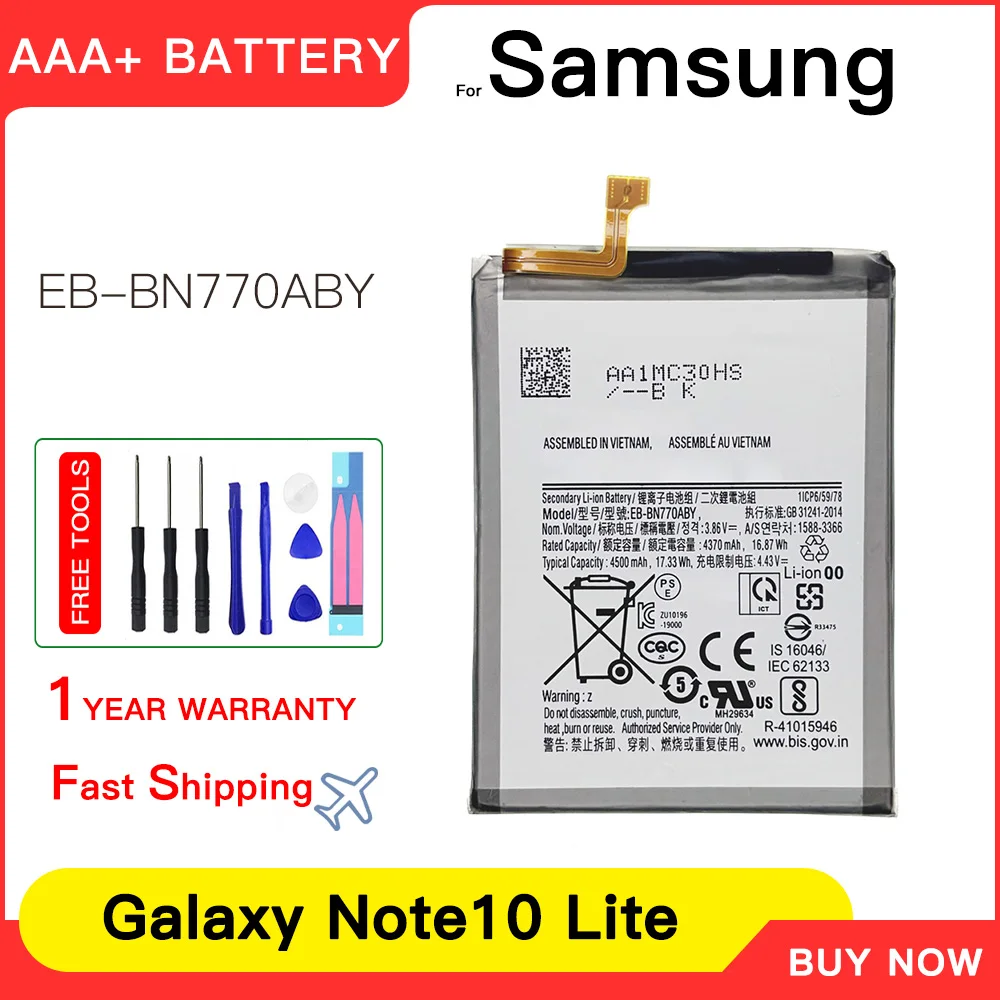 Genuine EB-BN770ABY Battery For Samsung Galaxy Note10 Lite Note 10 Lite Replacement Phone Battery 4500mAh Batteria+Tools