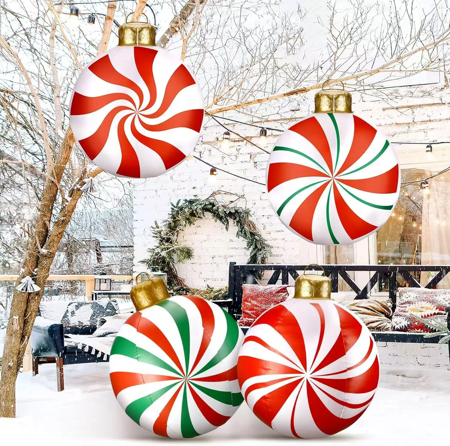 Christmas Inflatable Ball Lollipop design 23inches Outdoor Xmas Giant Garden Decoration Inflatable Red Green Balls Kids Toy 2025