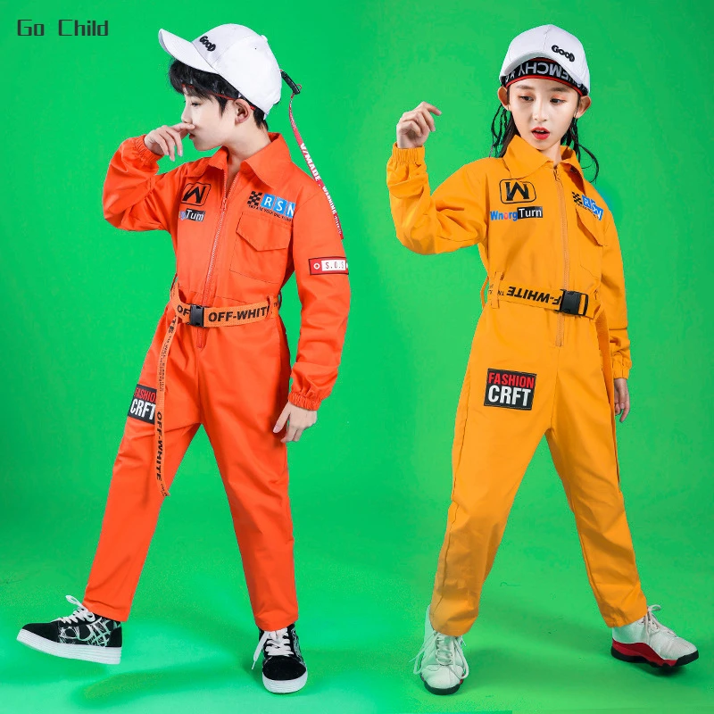 Boys Hip Hop Bodysuits Girls Cargo Pants Workwear Jumpsuits Kids Street Dance Rompers Clothes Costume Child Streetwear Playsuits