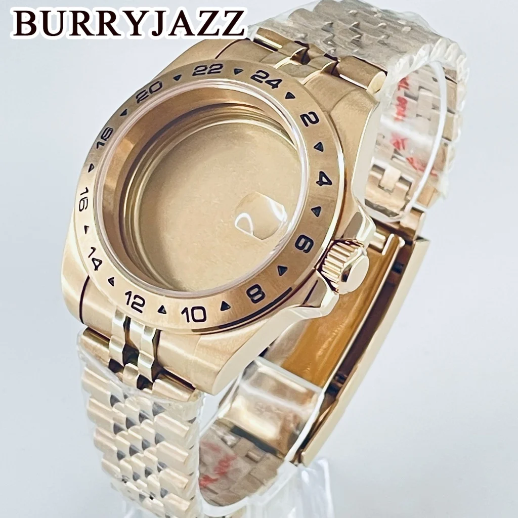 BURRYJAZZ 40mm 24 Hours GMT Steel Bezel Fit NH34 NH35 NH36 NH38 ETA2824 Movement Sapphire Crystal Explorer Watches Watch Case