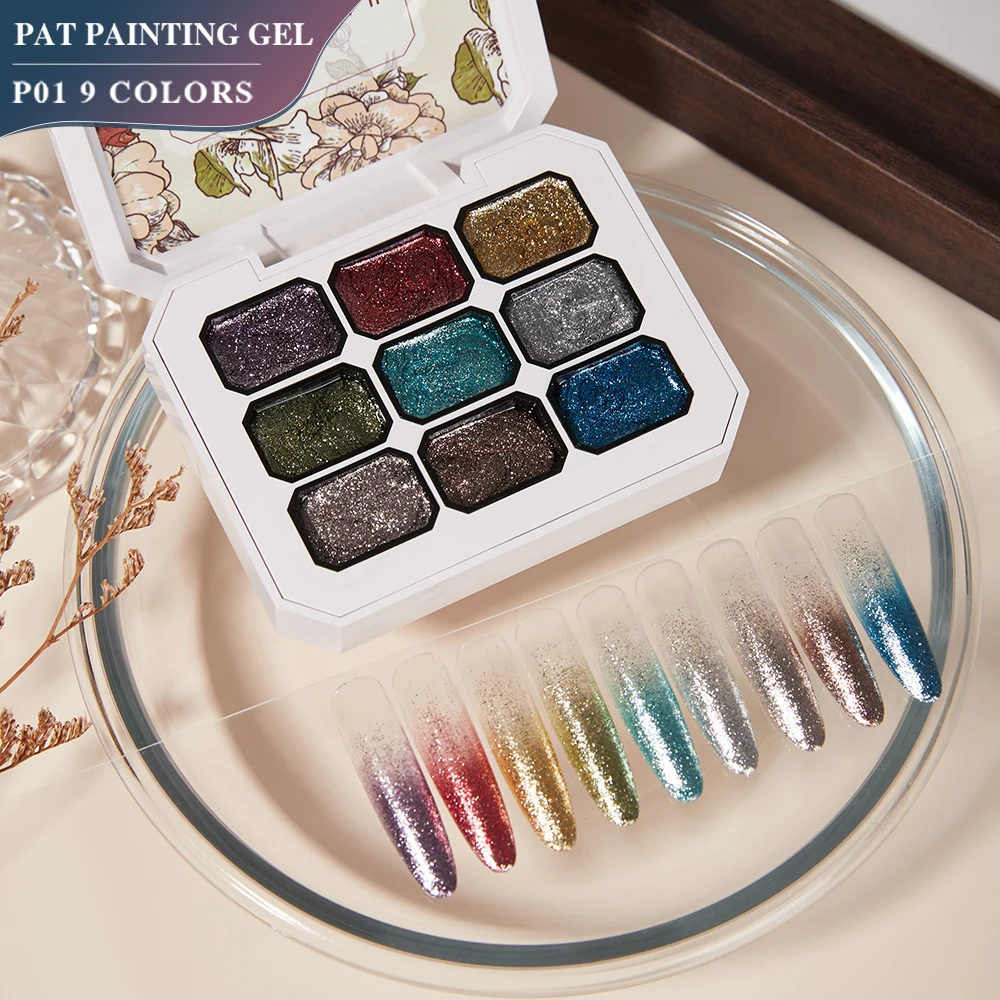 

Vendeeni 9 Grid Glitter Platinum Patting Gel Nail Polish Flash UV Soak Off Gel Varnish Shiny Painting Gel Lacquer For Nail Art