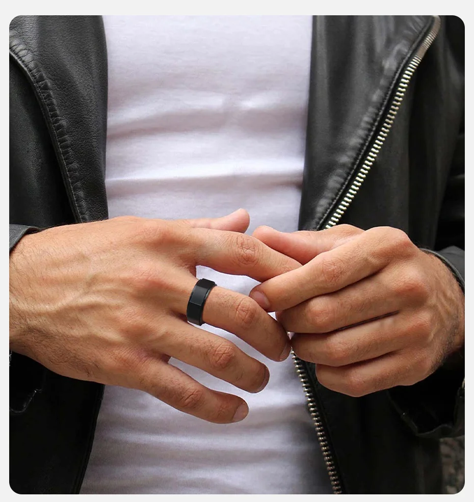 Vnox Geometrischer Spinnerring, Größe 7–11, 7,8 mm, Bandbreite, schwarz, silberfarben, Edelstahl, Schmuck, Geschenke für Männer, Freund, ihn – Detail 3