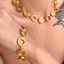 18k Gold Plated Tarnish Free Stainless Steel Vintage Circle Thread Chunky Chains Charm Bracelet for Women Bangles Boho Jewelry