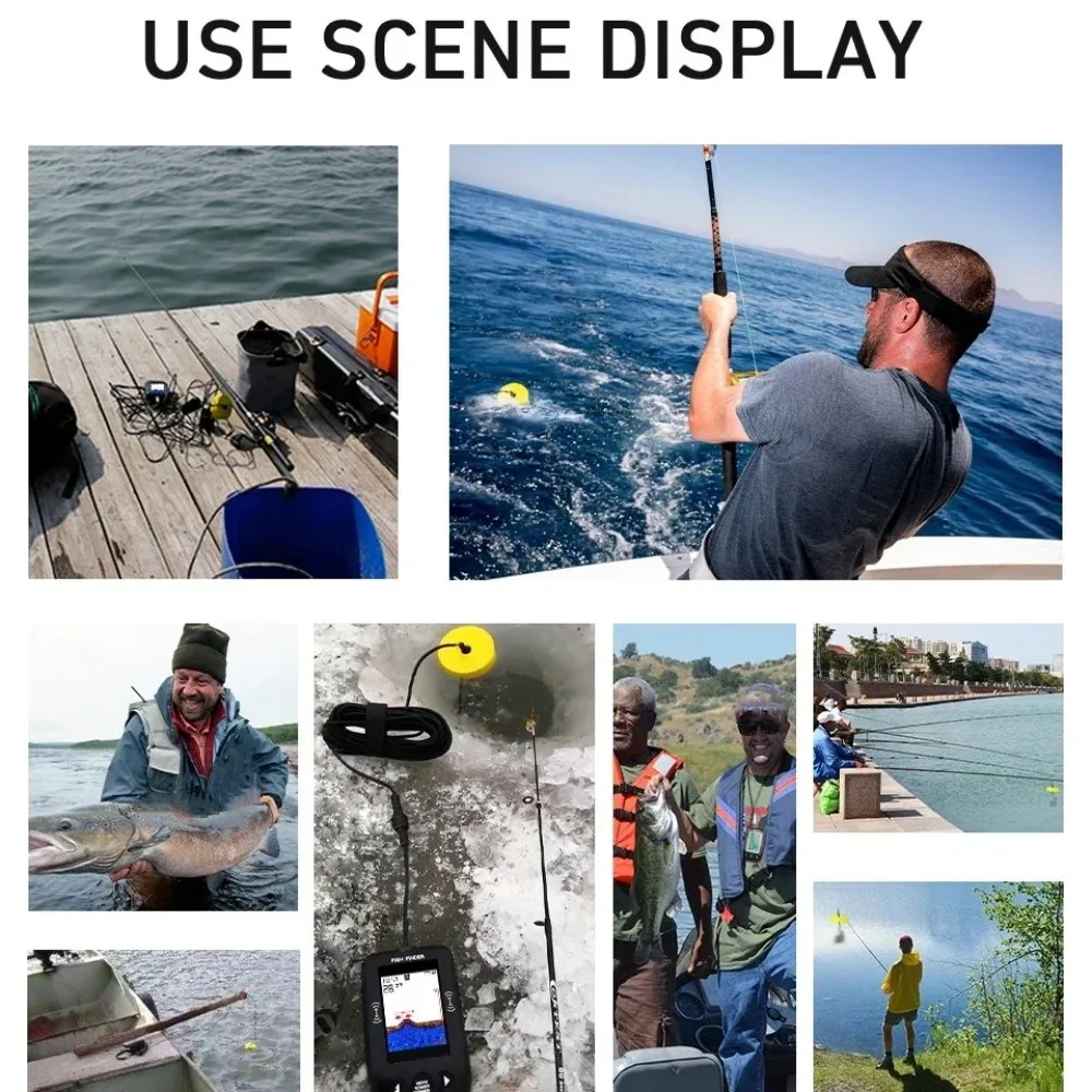 45 درجة XF03 مكتشف الأسماك 100 متر عمق سلك تصميم المحمولة السونار المكتشفون كشف العمق مقاوم للماء السونار صياد السمك