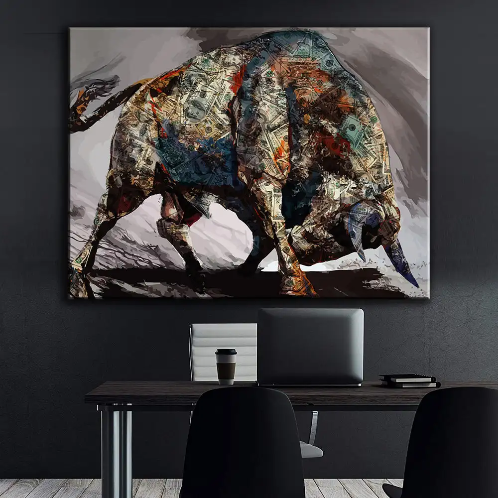 

Money Bull Animal Motivational Canvas Painting Modern Poster Print Home Decor Wall Art Picture For Living Room Frameless