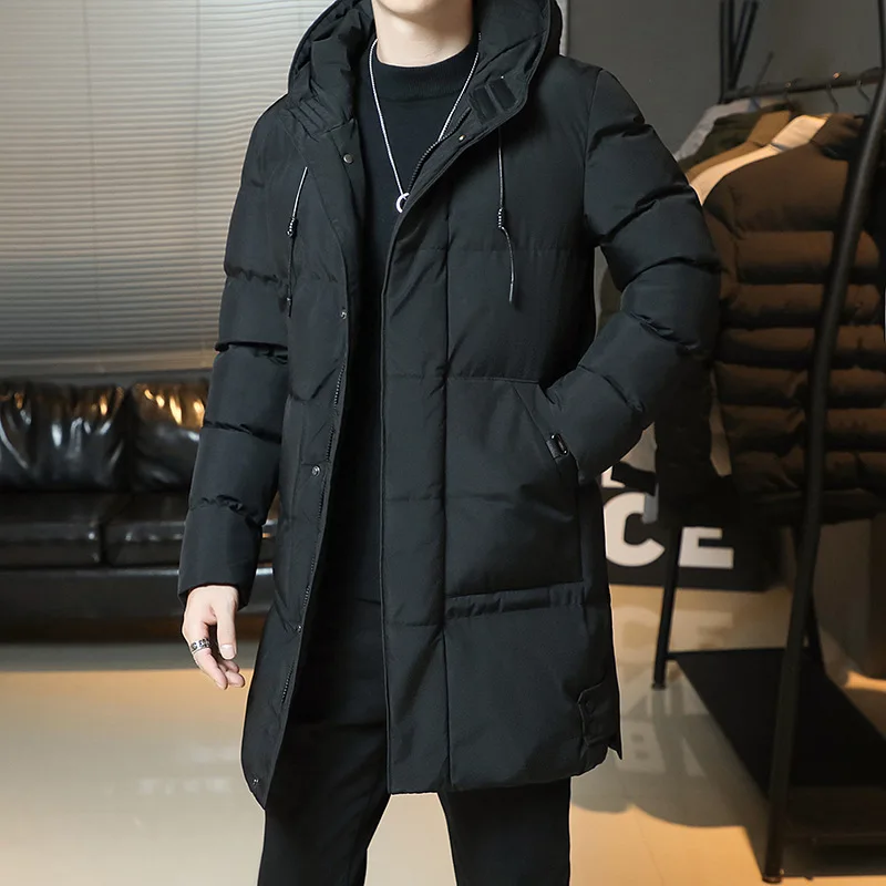 Luxury Mid-length Parkas Winter Men's Clothing Warm Windproof Coat Slim Fit Cotton-padded Jacket Long Sleeve Pockets Outerwear