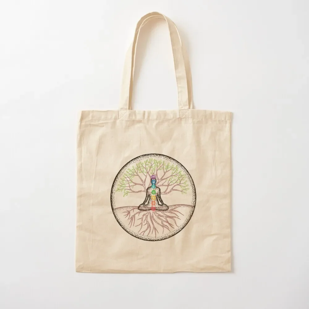 Stipple Art Chakra Meditation Tree Tote Bag shopper bags for women Beach bag Tote Bag