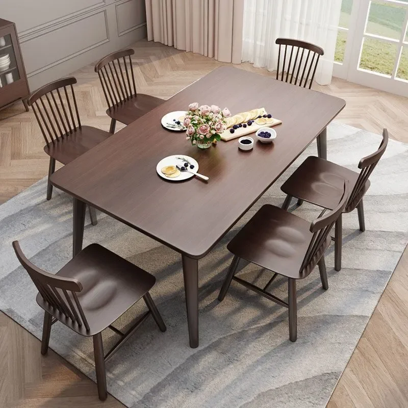 Modern Simple Walnut Solid Wood Dining Table and Chair Set Rectangular Household Eating Table for Small Apartment