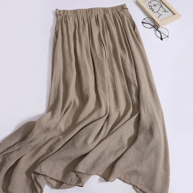 Chinese Antique New Skirts Women's Spring Autumn 2024 New Lace-up Skirt Semi-elastic Waist Khaki Loose Long Skirt