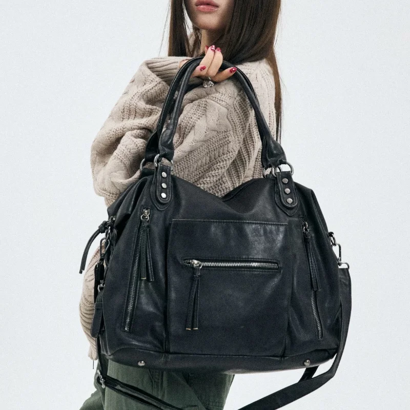 

Ретро мотоциклетная большая сумка в европейском и американском стиле, сумка через плечо, макси-сумка с несколькими карманами на молнии, сумка через плечо, крутая сумка-бродяга