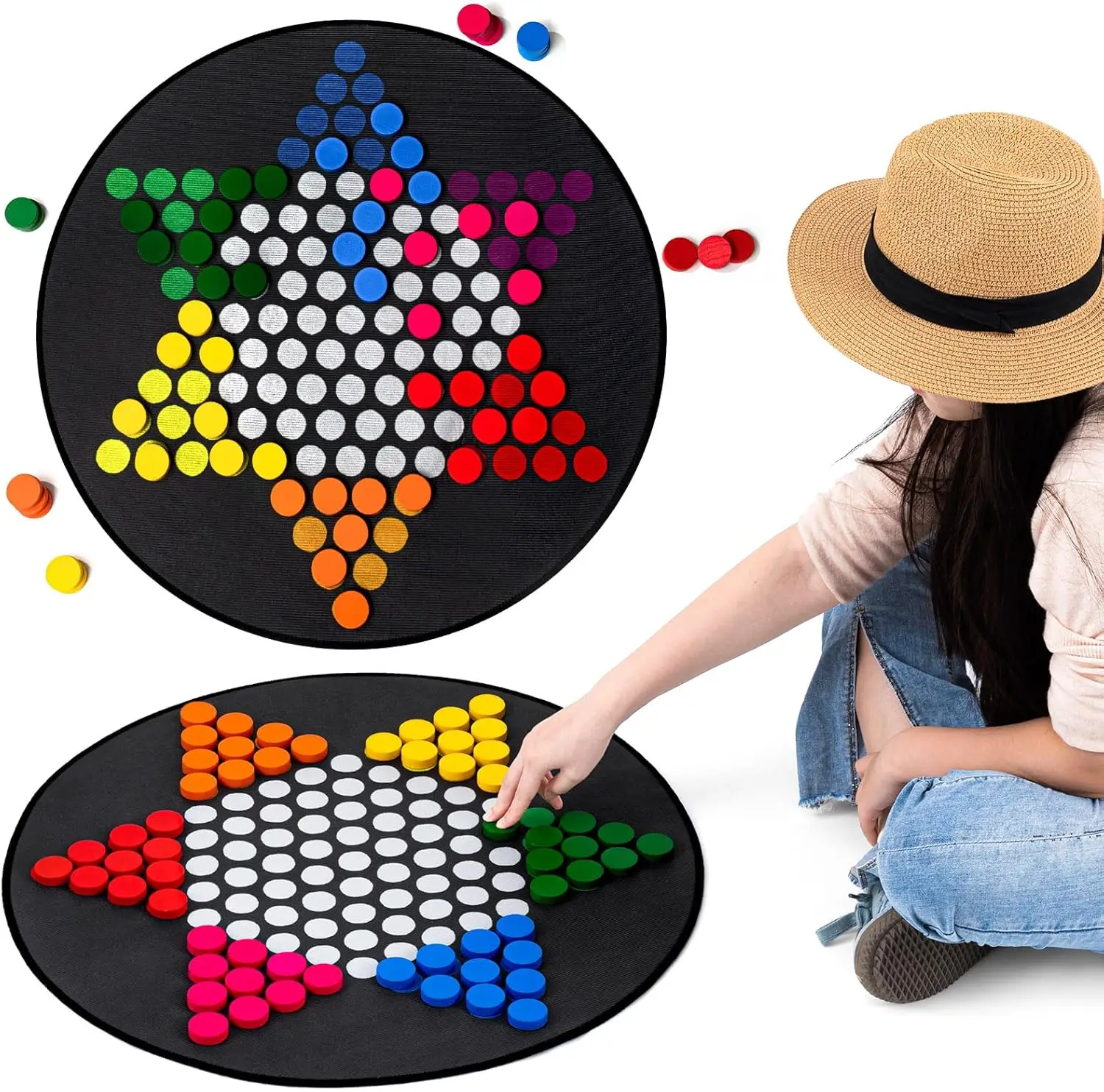 

26 Inch Chinese Checkers Game with 60 Pieces, Storage Bag - Classic Strategy Board Game for Adults & Kids