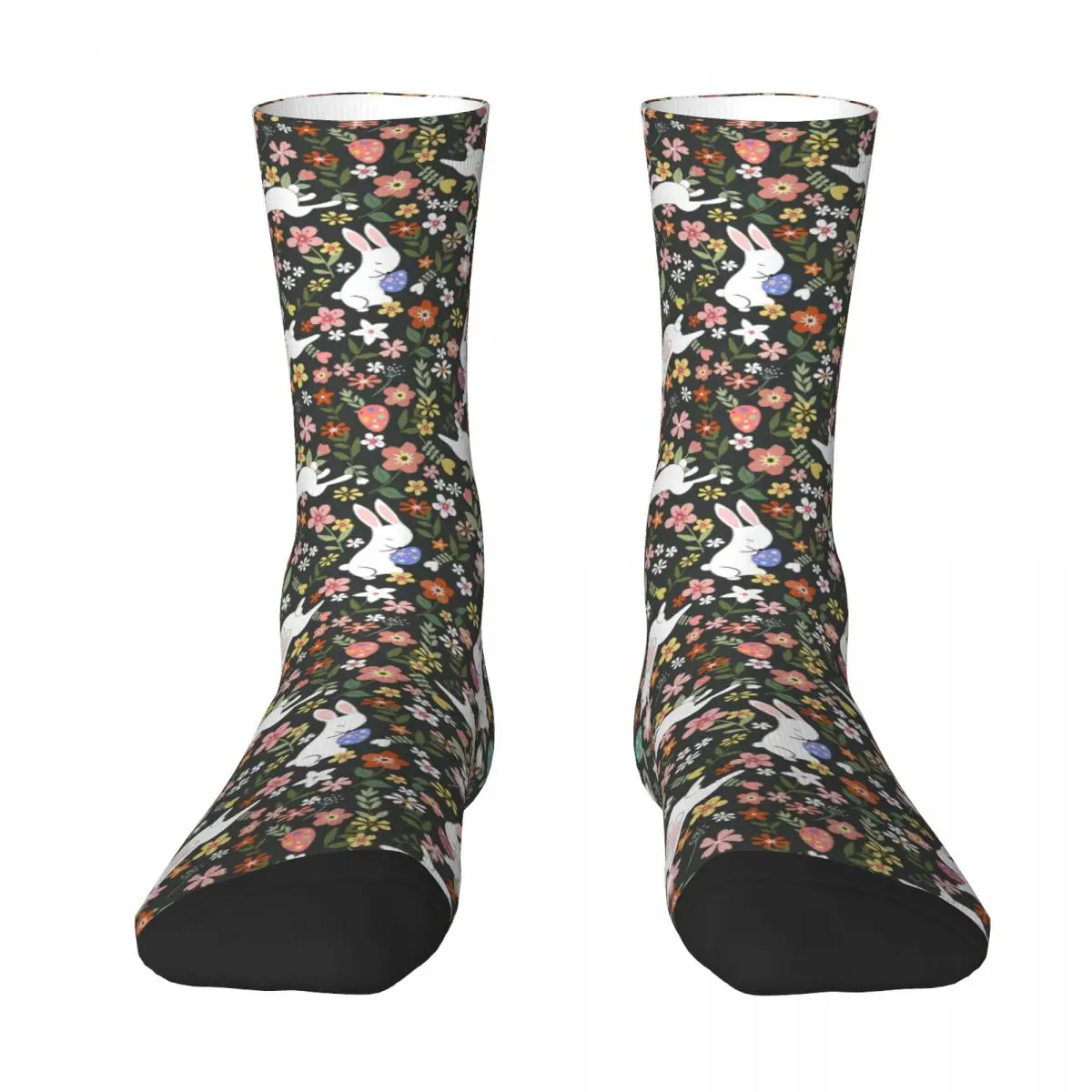 Easter Floral Print Socks White Bunnies Funny Stockings Female Warm Soft Outdoor Socks Autumn Printed Non Skid Socks