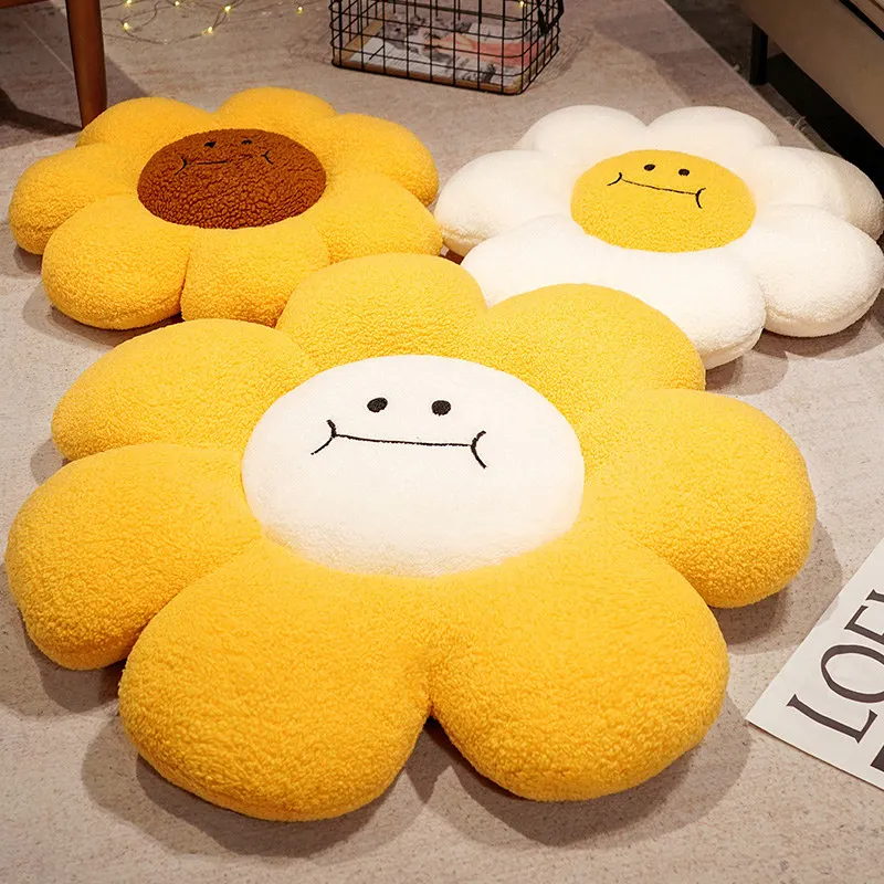 40/60/80cm 7 Petals Plant Plush Pillow Stuffed Flower Sunflower Seat Cushion Emotion Face Plushie Decor Gift