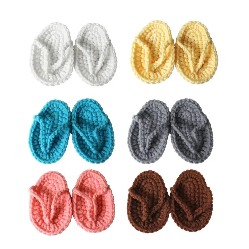 

Newborn Baby Solid Color Mini Crochet Flip-flops Infant Slippers Photo Props