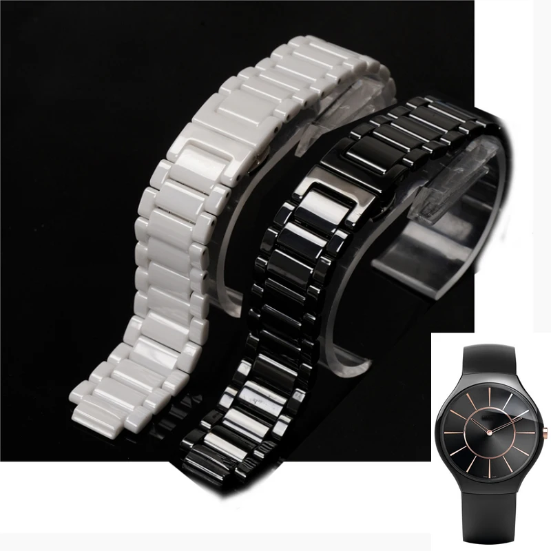 Premium-Grade Ceramic Watch Strap For Rado True Series Thin Watch Chain Black And White Convex men and women Watchband 19mm*12mm