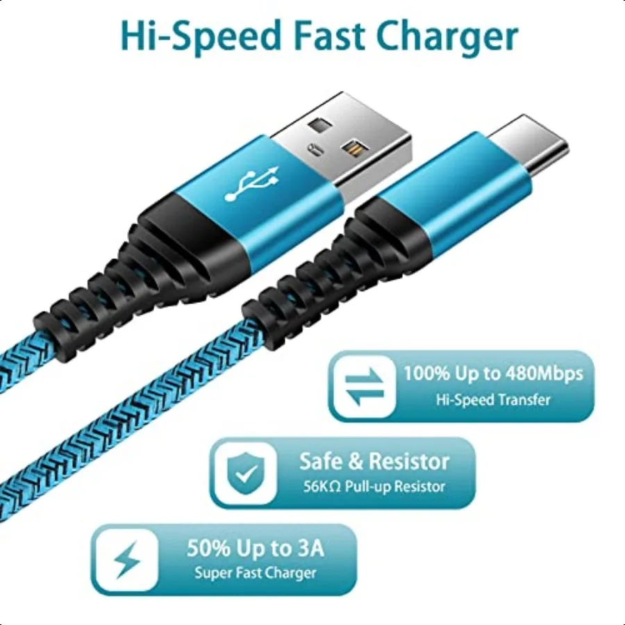 C شاحن الحبل شحن سريع USB نوع C كابل أندرويد كابلات الشاحن 6FT 2 حزمة لسامسونج غالاكسي S25 S24 S23 S22 S21 S20 الترا