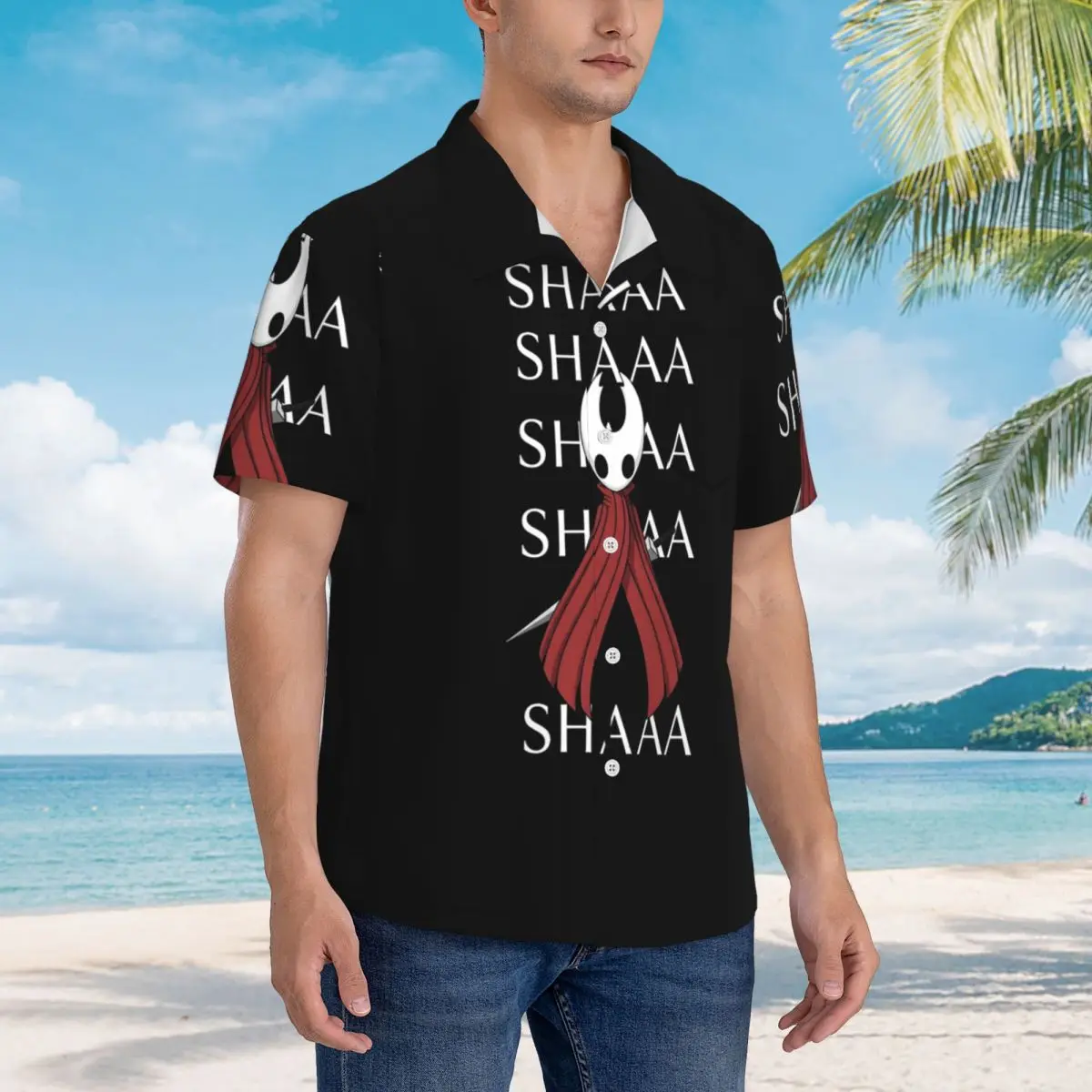 

Hollow Knight Silksong Shaa Hornet Battle Cry Гавайские рубашки Забавная мужская рубашка с коротким рукавом для лета, пляжа, мужские топы на пуговицах