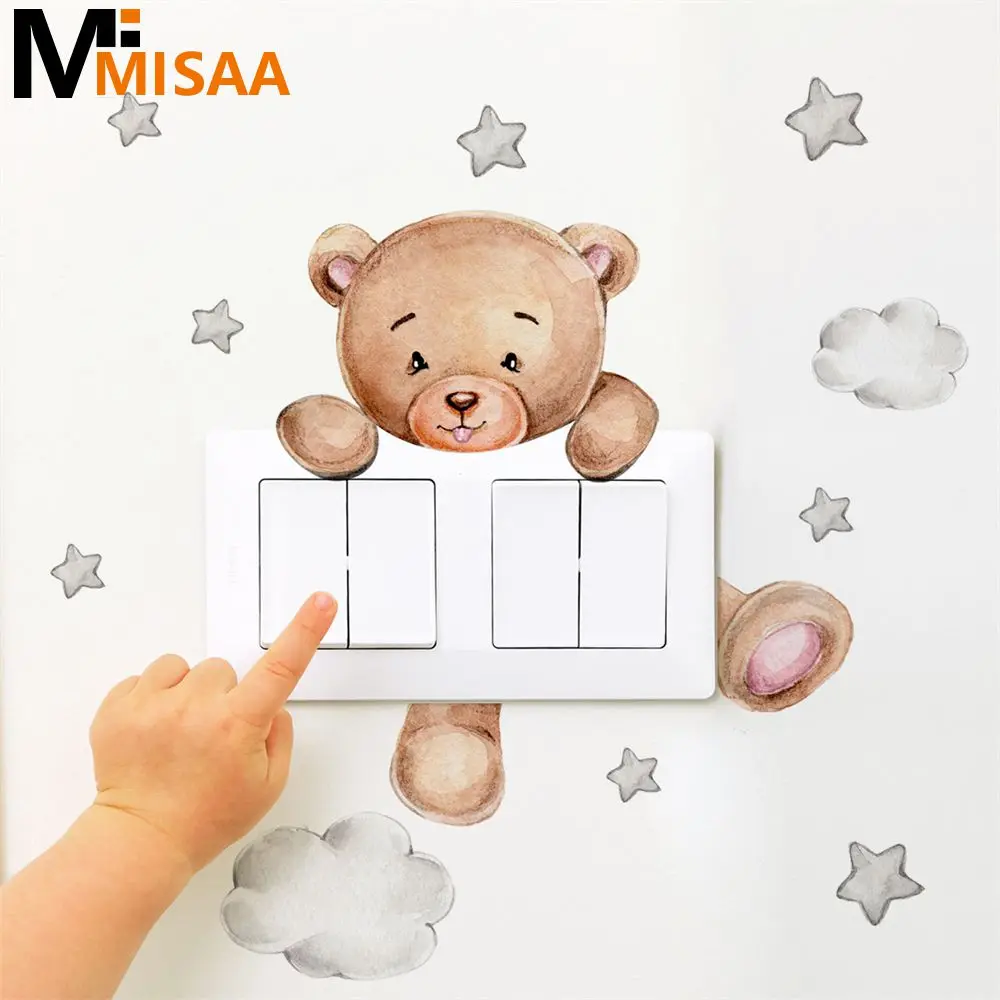 Decorative Wall Stickers Durable Pvc Material Wide Use Cartoon Boys And Bedroom Wall Sticker Lovable Bear Wall Sticker