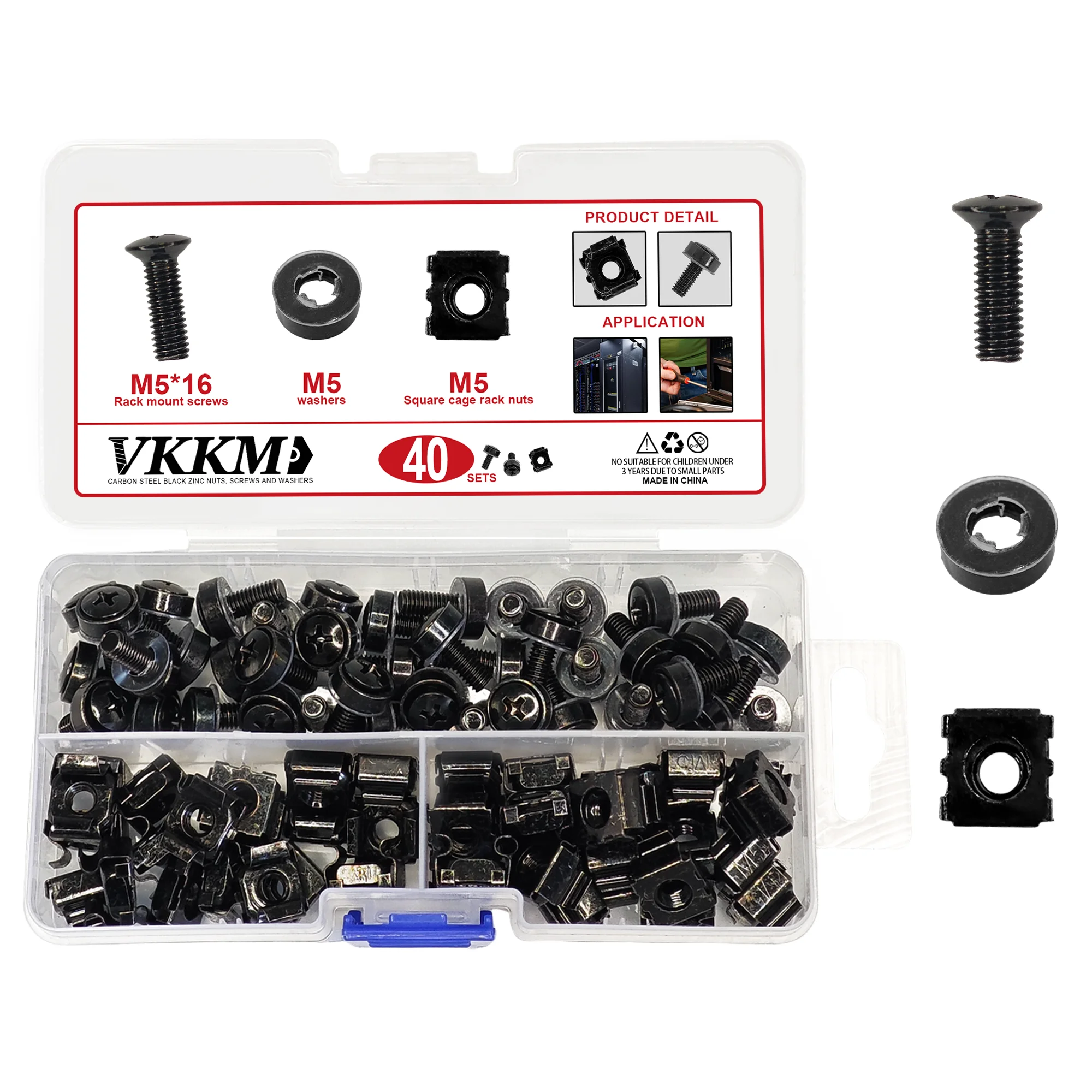 Phillips Screw Mounting Nut Screws, Metric Square Hole Washers, Server Hardware Screw Mounting Cage, Nut Assortment Kit, M5