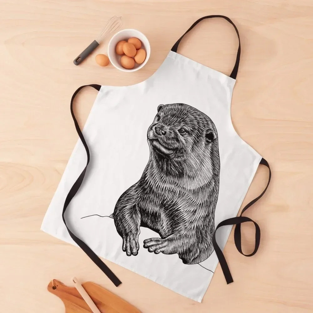 

Asian small clawed otter - ink illustration Apron For Women Kitchen For Girl Apron