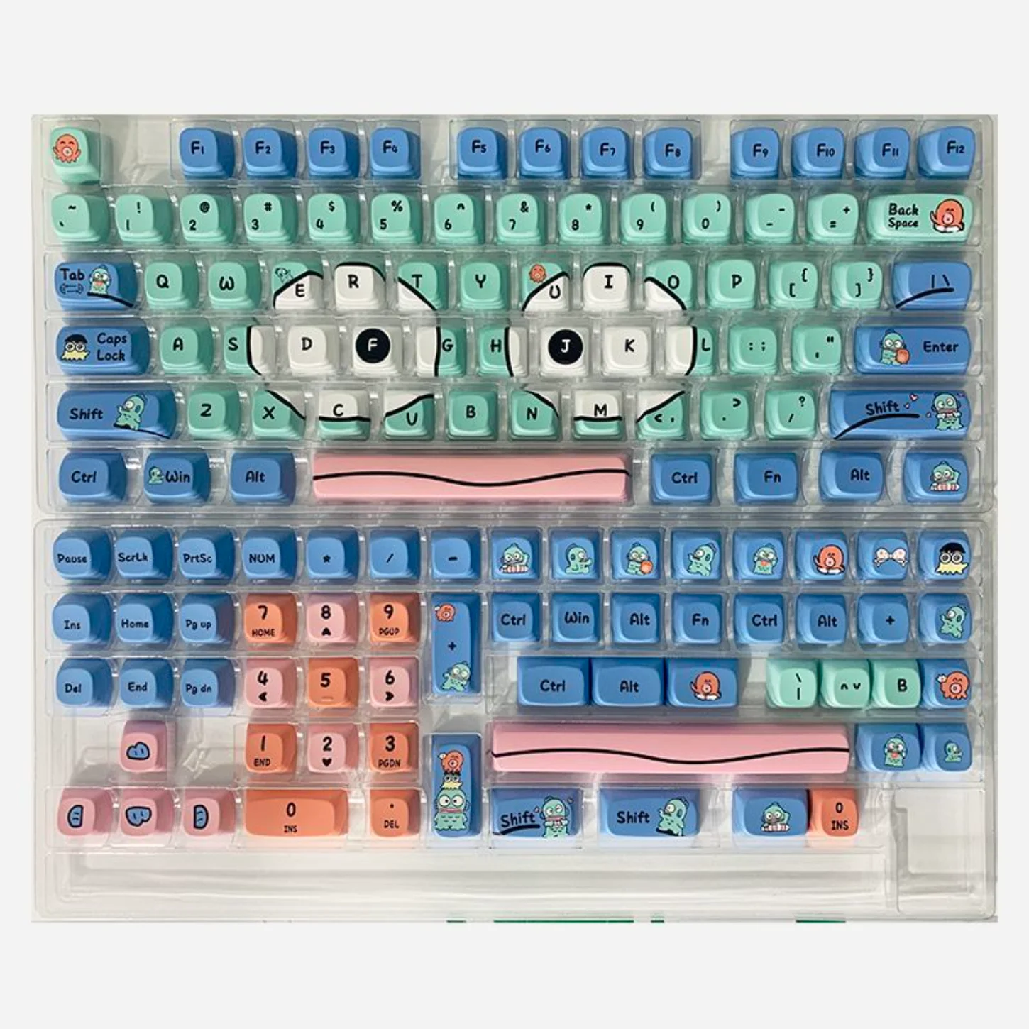 Yellow Sponge Cute Ugly Fish XDA Keycap PBT 140 Keys Customized for 60/84/98/108MX Switch Gaming Mechanical Keyboard