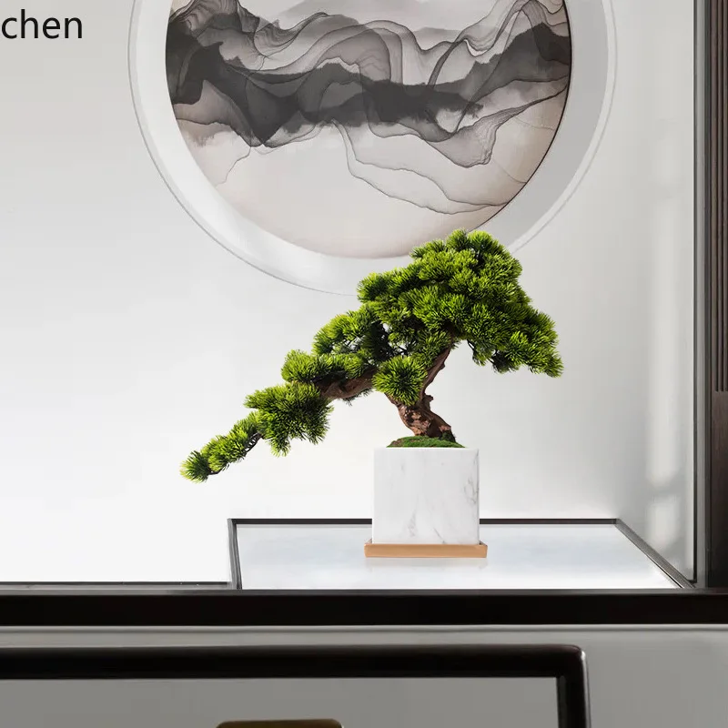 YFY Artificial Plant Thuja Welcome Pine Bonsai  Tea House Hotel Entrance Table Sales Office New Chinese Style Soft Decoration