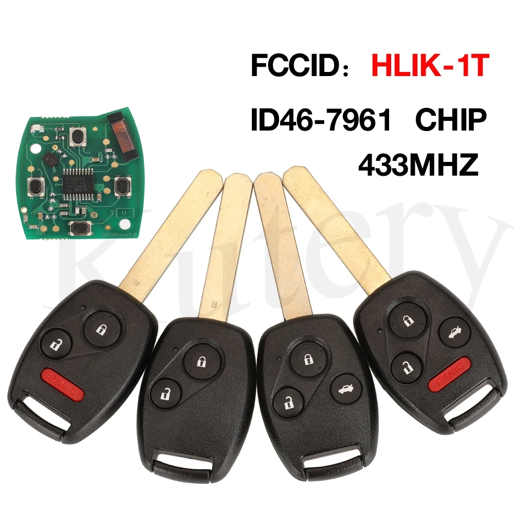 

jingyuqin 5PCS 433Mhz ID46 PCF7961 Remote Key For Honda HLIK-1T HLIK-2T Accord Element Pilot CR-V HR-V City Jazz Odyssey Civic