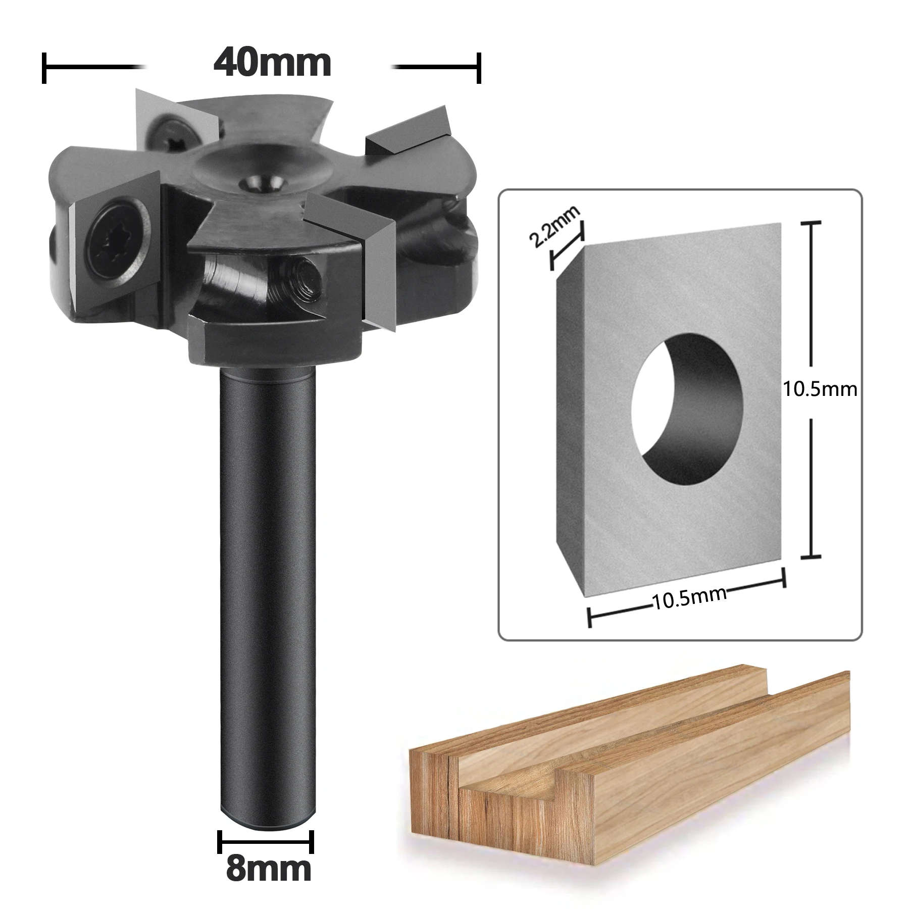 Dreanique Spoilboard Surfacing Router Bit, 8mm Shank 40mm Diameter, 4-Wings Planer bit for Wood Slab Flattening