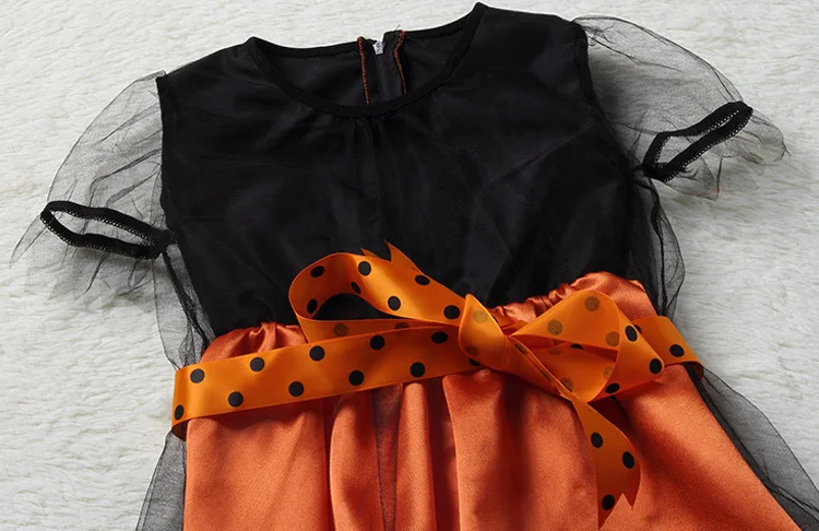 Halloween Witch Orange Cosplay Costume com chapéu para crianças, Vestido de festa de carnaval, Roupas infantis para crianças, Vestidos extravagantes para bebês