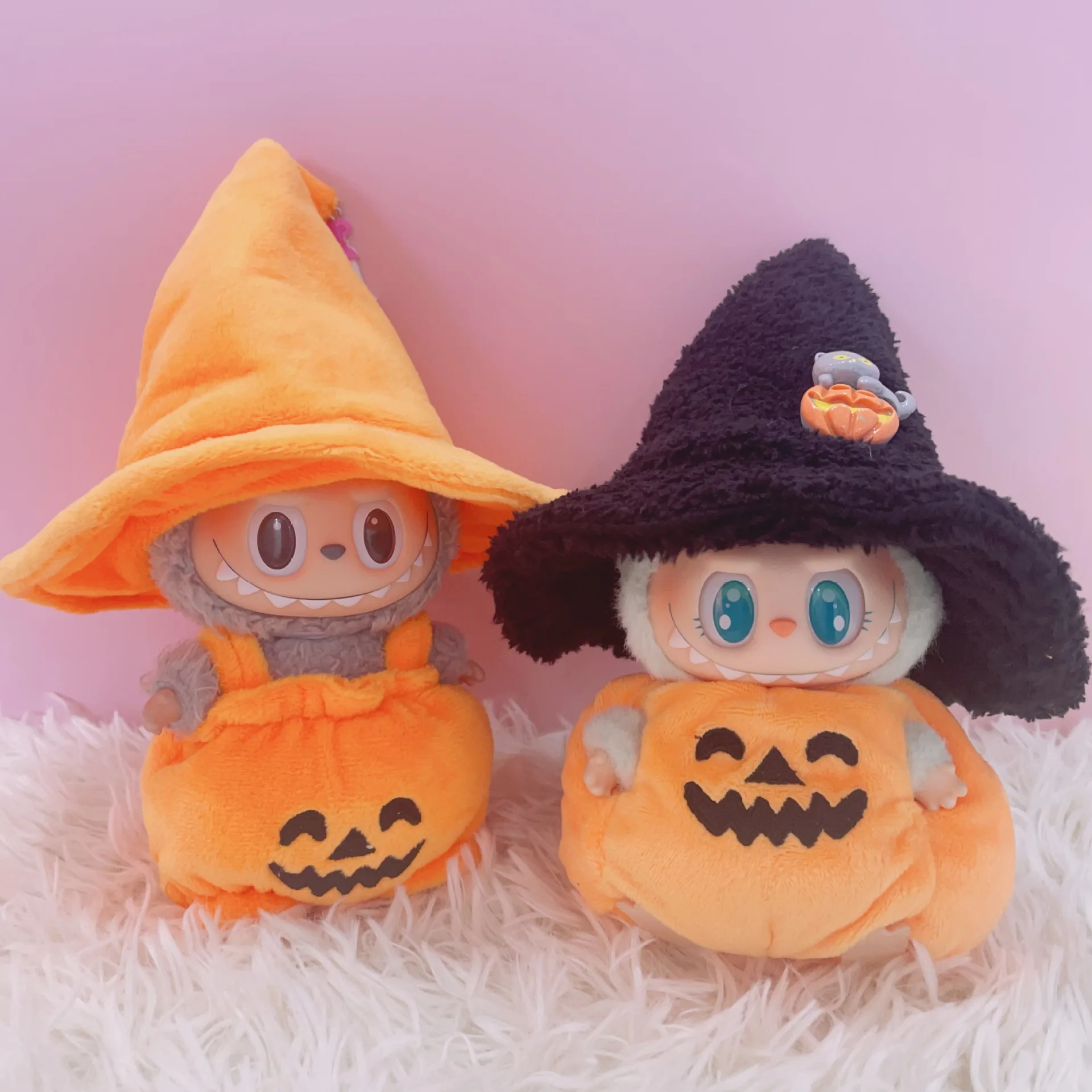 15/17cm LABUBU Doll Outfits: Halloween Pumpkin Costume Dress-Up – Plush Replacement Clothes For LABUBU Gen I/II Sitting Party