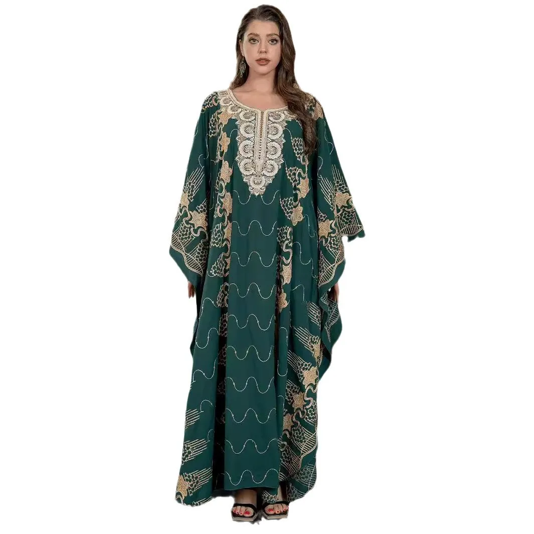 

Middle East Foreign Trade Muslim Women's Robe Dubai Embroidered Bat Sleeve Loose Pendulum Dress