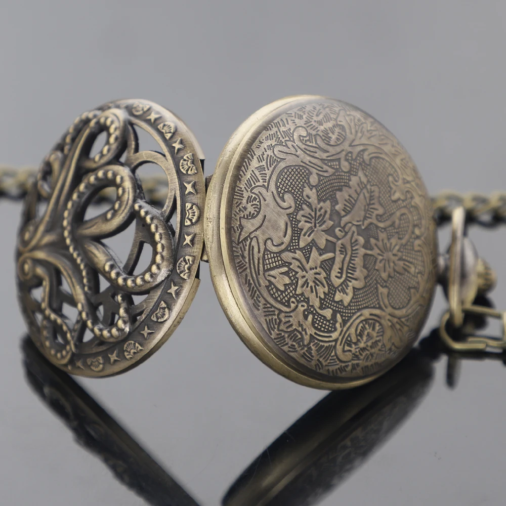 خمر البوصلة ساعة الجيب الأخطبوط تصميم جوفاء في الهواء الطلق التخييم المشي لمسافات طويلة المحمولة جيب النحاس البوصلة الملاحة النساء الرجال هدية