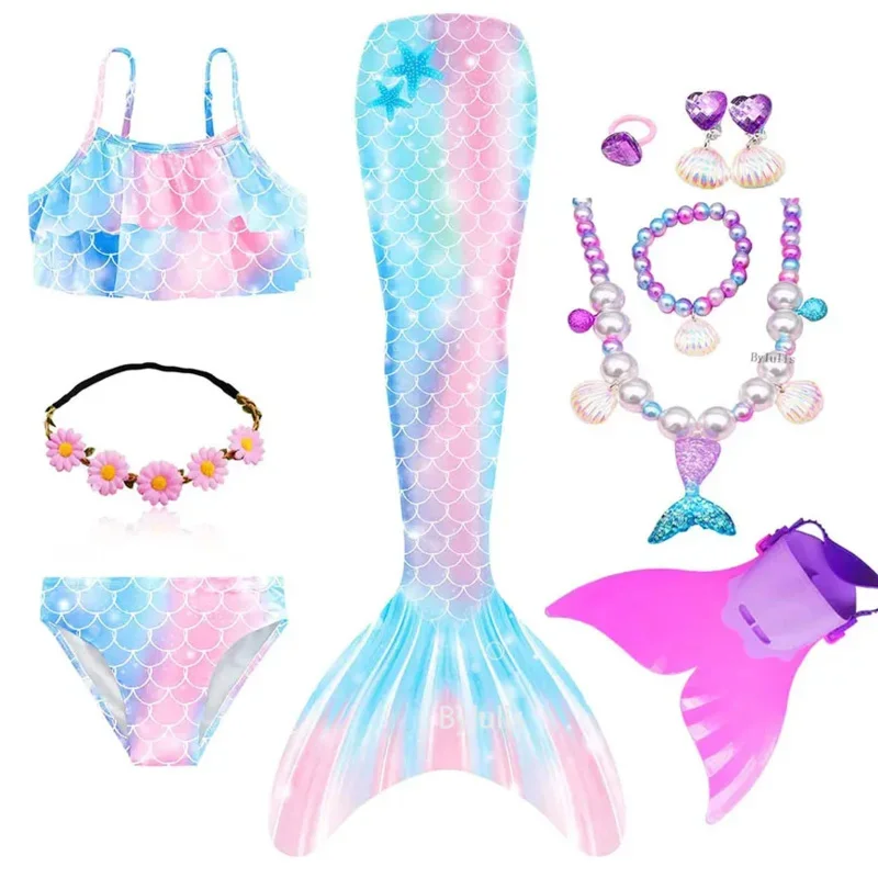 Meisjes Zeemeerminstaarten Voor Zwemmen Halloween Cosplay Kostuum Strand Zwembad Kleding Kind Zeemeermin Badpak Kinderen Swimmable Kostuum Fi E