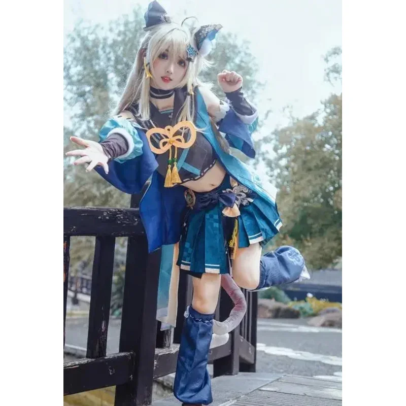 Disfraz de Cosplay de CyGenshin Impact Kirara, traje de mujer con orejas y cola, peluca, tema de juego de fiesta de Carnaval y Halloween