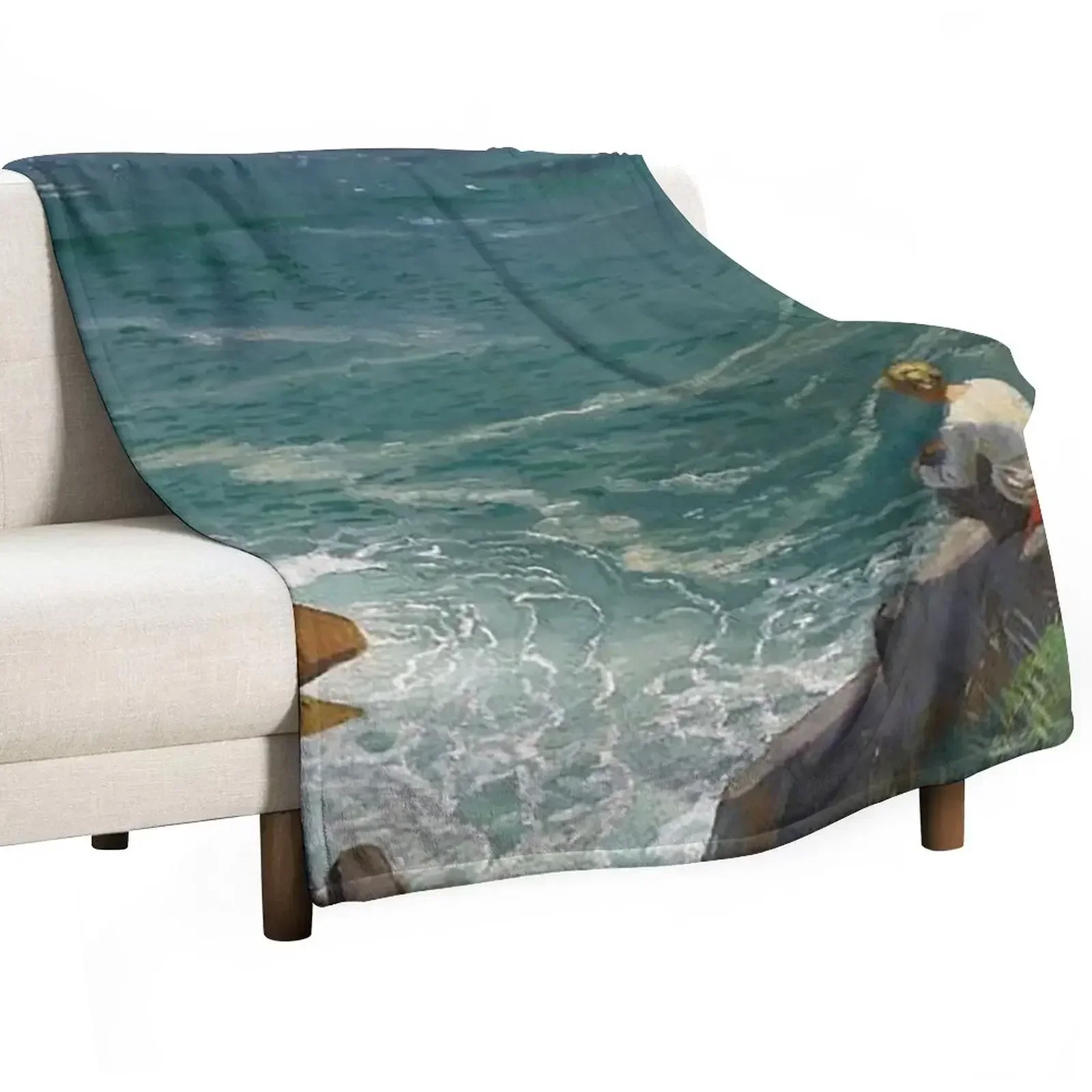 The Green Sea, Lamorna (1907) - Dame Laura Knight Throw Blanket Weighted Flannel Fabric Personalized Gift Blankets