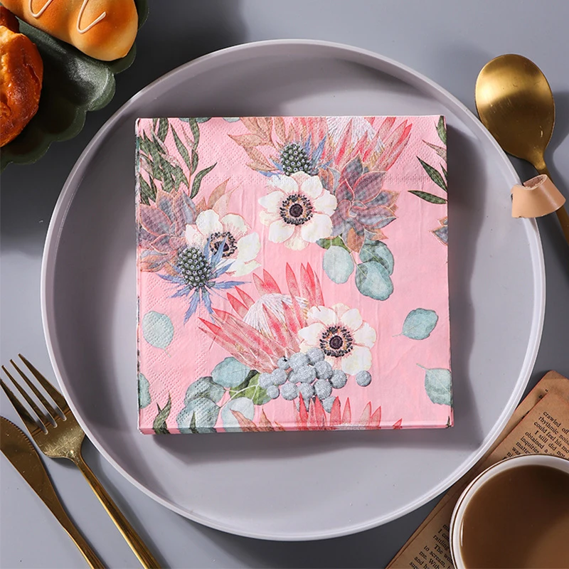 Printed Paper Napkin Square Paper Western Food Mat Hotel Restaurant Draw Paper Party Emperor Flower Color Napkin 20pcs/pac 2-Ply