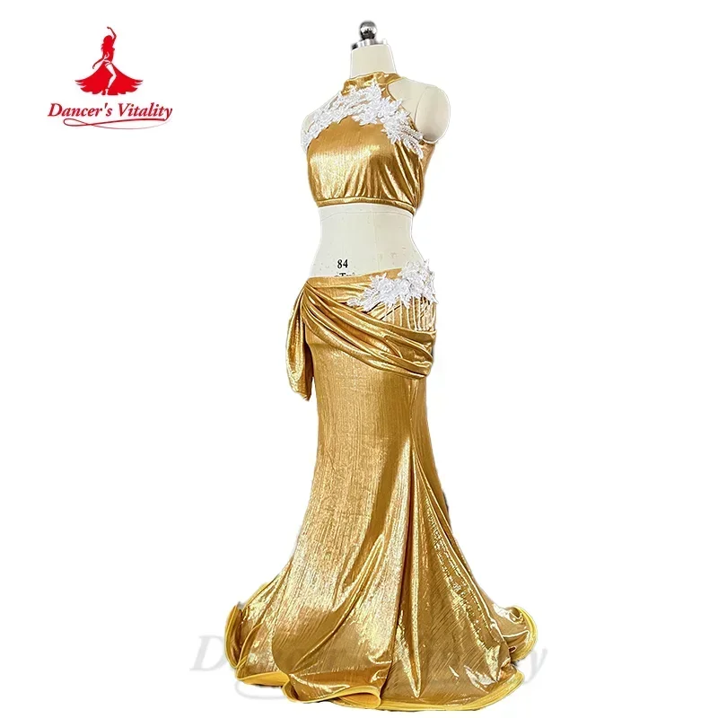 Belly Dance Performance Set Customsized Sleeveless Flowers Top+Sexy Fishtail Long Skirt 2pcs Adult Child Belly Dancing Costume