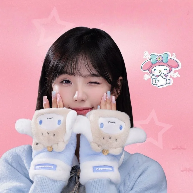 

MINISO аниме KT Kuromi Melody перчатки зимние сохраняющие тепло защита от холода Kawaii новые милые утепленные плюшевые велосипедные путешествия женские