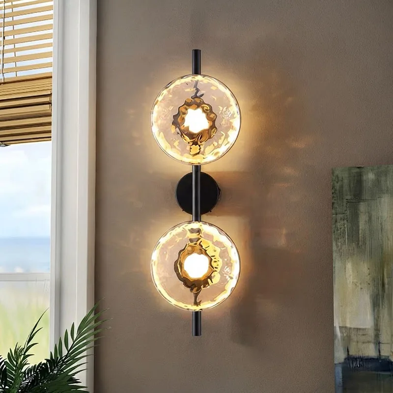 Creative Art Glass Wall Light Circular Bedside Wall Lamp Living Room Background Wall Sconce Bedroom Hotel Atmosphere Lighting