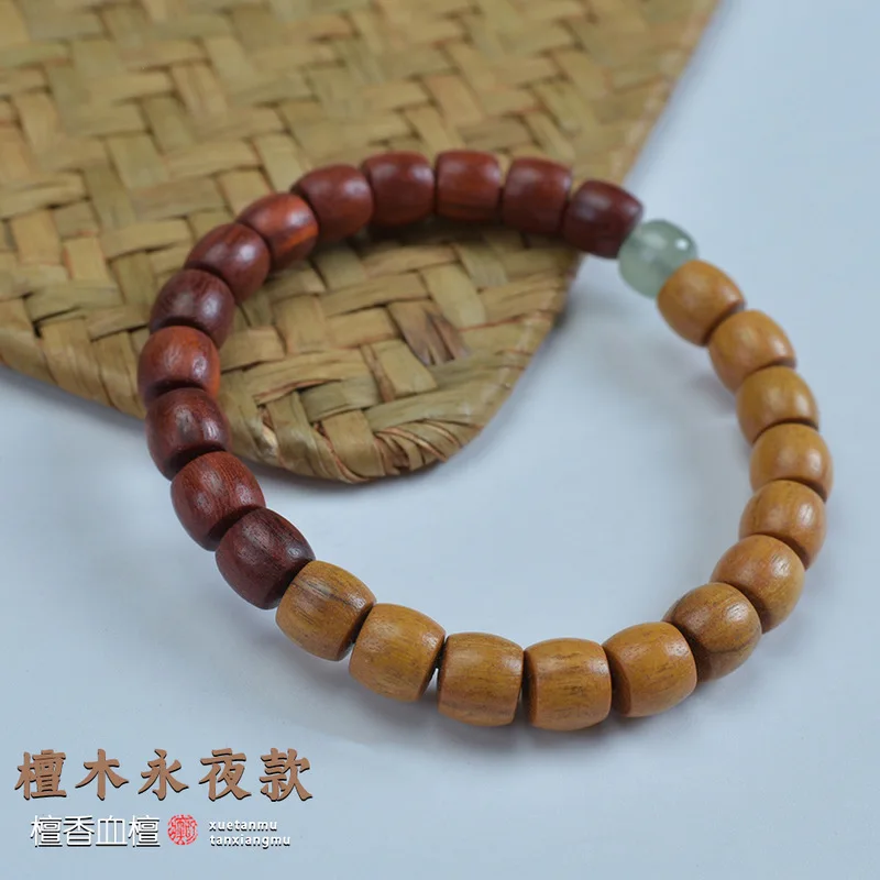 straight-cut barrel bead , sandalwood and rosewood spliced two-tone bracelet, ethnic style personalized Buddh