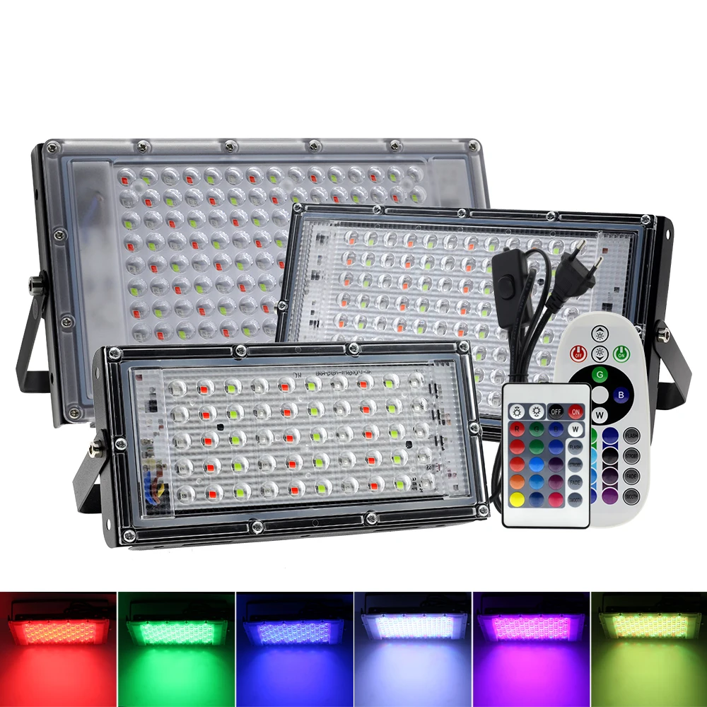 220V RGB LED FloodLight With Remote Controller 50W 100W 150W IP65 For Outdoor Street Lamp Garden Square FloodLight