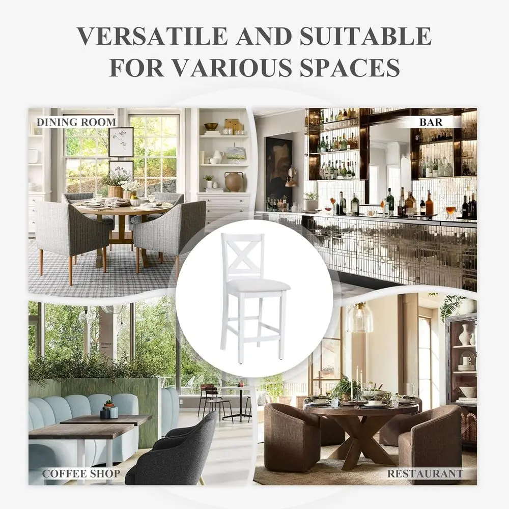 مجموعة من 2 مقعد بار منجد باللون الرمادي والأبيض مع ظهر متقاطع لتناول الطعام في جزيرة المطبخ #6