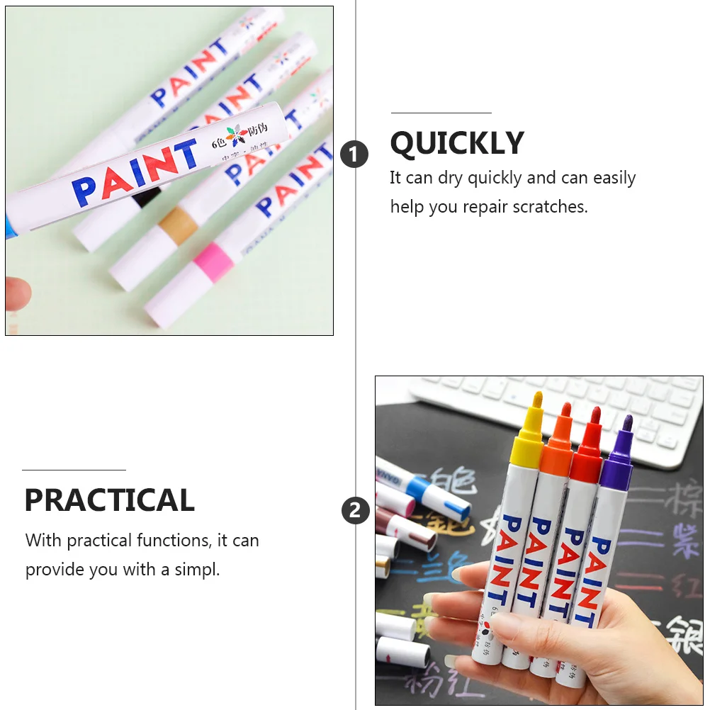 

6Pcs Acrylic Paint Pens Color Markers Quick Dry Permanent for Industrial Art Craft Car Touch Up Repair Waterproof Painting