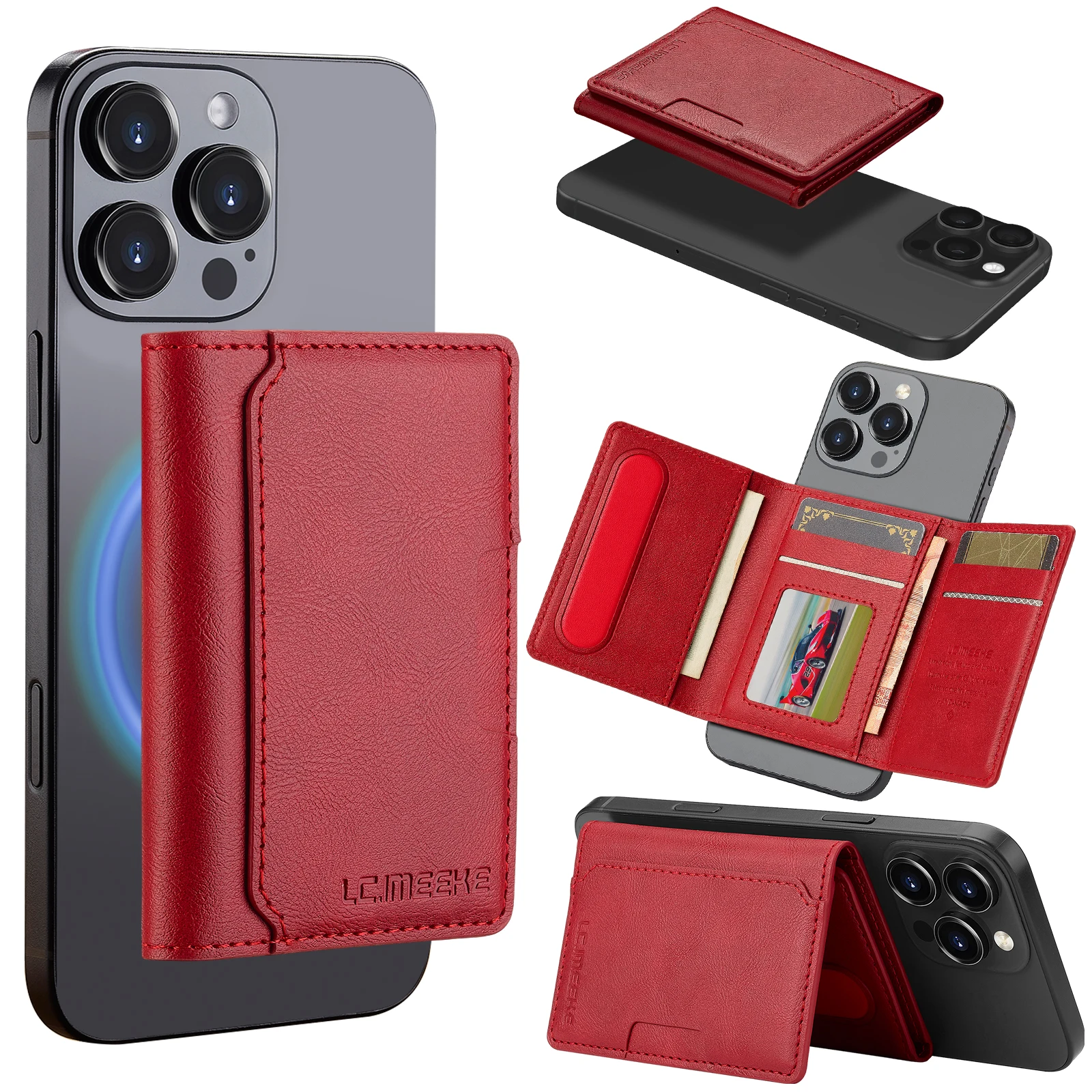 Business Magnetic Card Solt Case for Magsafe Functions Phone Case Card Holder Wallet Luxury PU Leather Men Slim Purses Pocket
