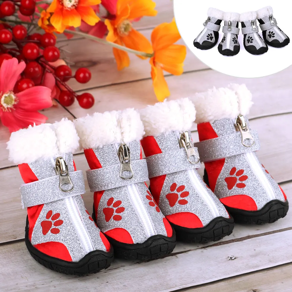 

4pcs Pet Dog Shoes Winter Warm Anti-slip Cat Dogs Snow Boot Thick Cat Puppy Shoes Socks Boots for Small Dogs Chihuahua Yorkshire