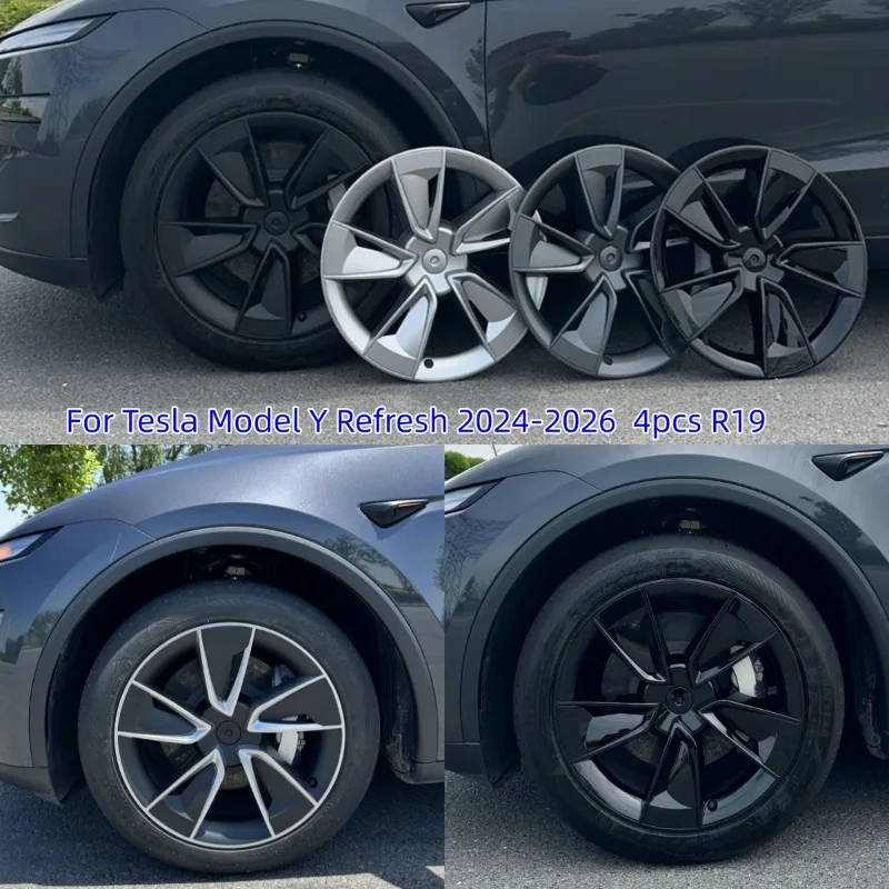 4 Pcs 19 Inch Hubcaps For Tesla Model Y Refresh 2024-2026 Highland Full Wheel Covers Auto Replacement Rim Protectors Accessories