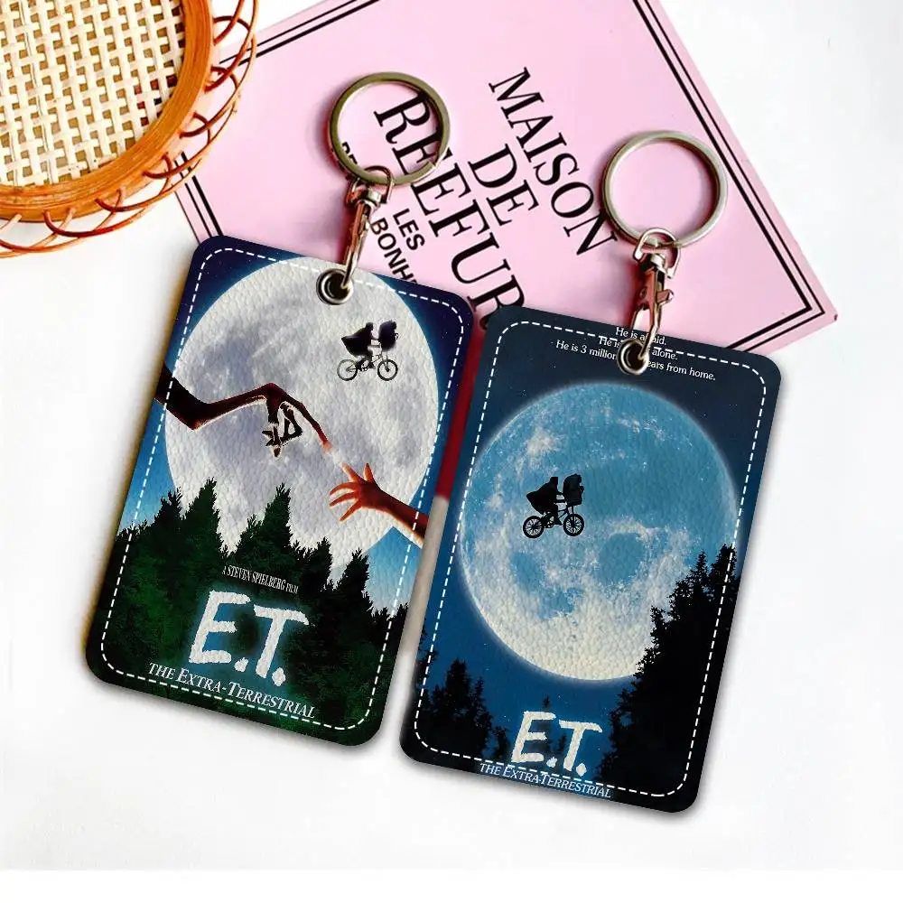 Classic Movie E-ET-T Rectangle Keychain Card Holder, Badge Credit Card Holder, Student ID Card Holder, Bus Cards Cover
