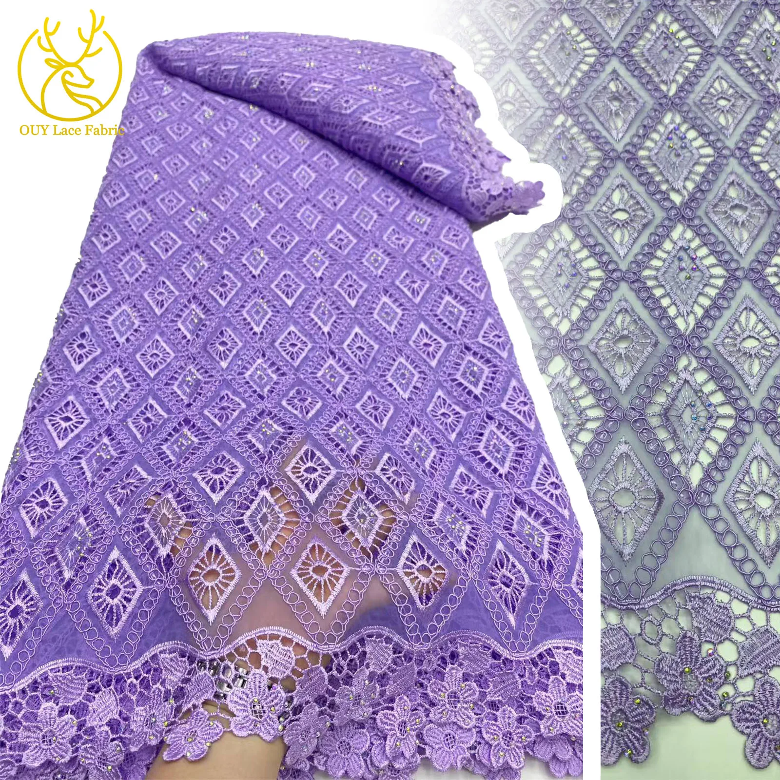 

Purple African Water Soluble Rope Lace Fabric African Lace Fabric 2025 High Quality Nigerian French Lace Fabric Party Dresses
